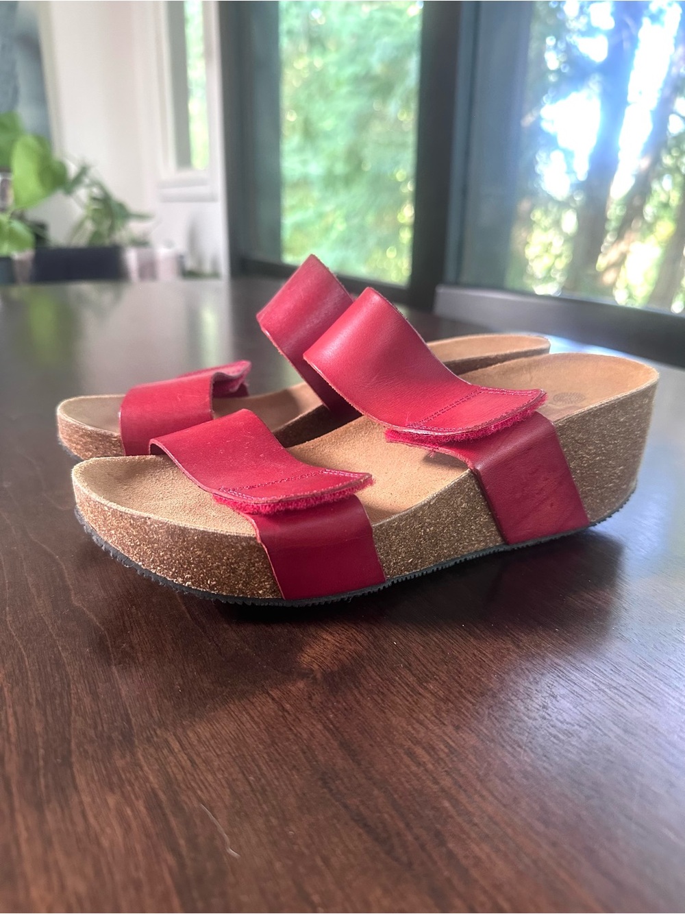 Lolasabbia for Eric Michal Red Two Strap Platform Slip In Cork sole Sandal 39 9